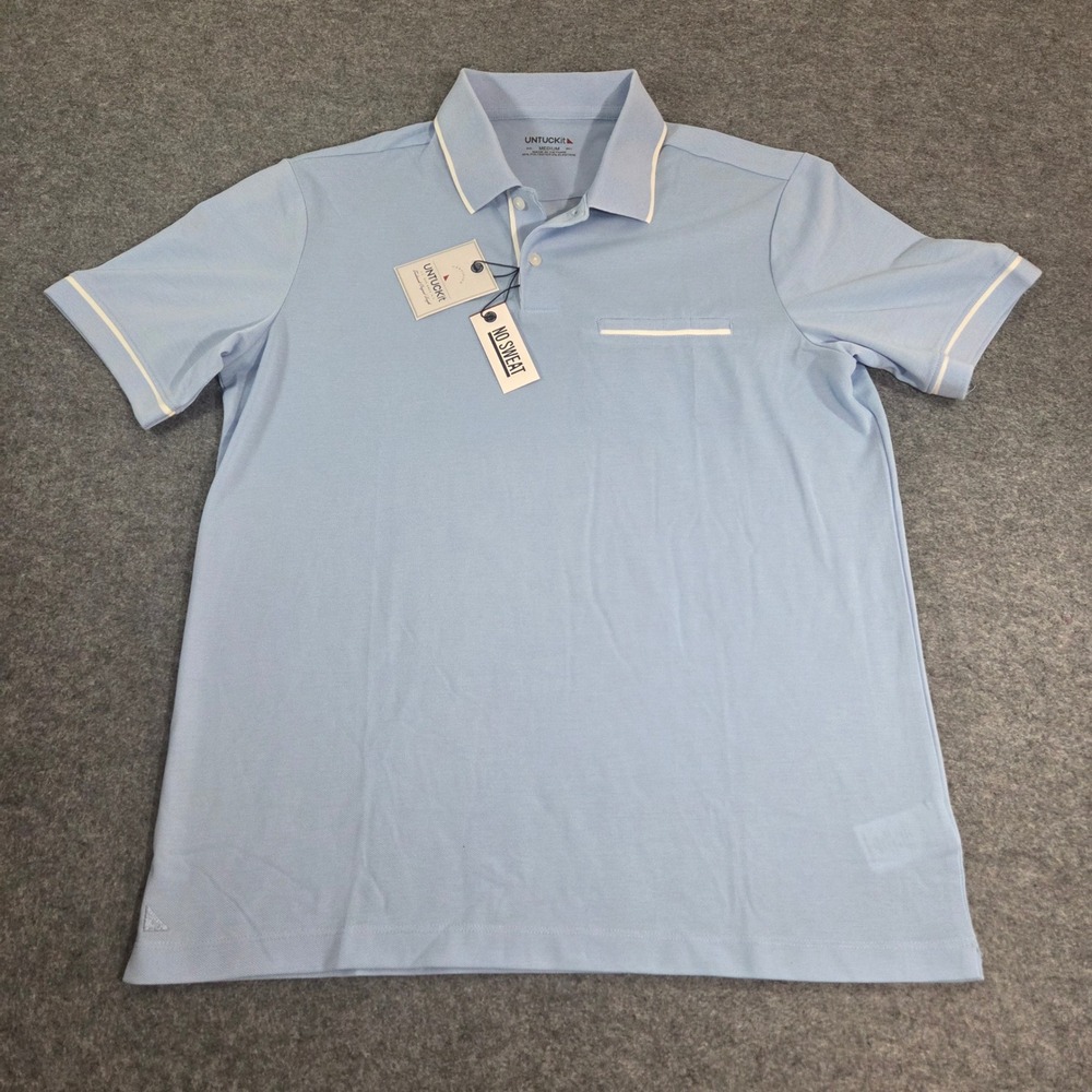 UNTUCKit Caesar Polo Shirt Mens M Blue White Tipped Performance Golf NWT